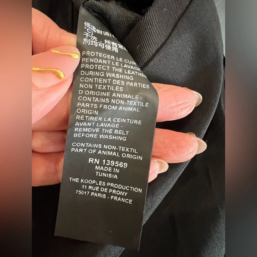 The Kooples LEMAL Trench Coat Black Leather Belt Cotton Size 34 US 2 $618 NWT - Picture 12 of 14